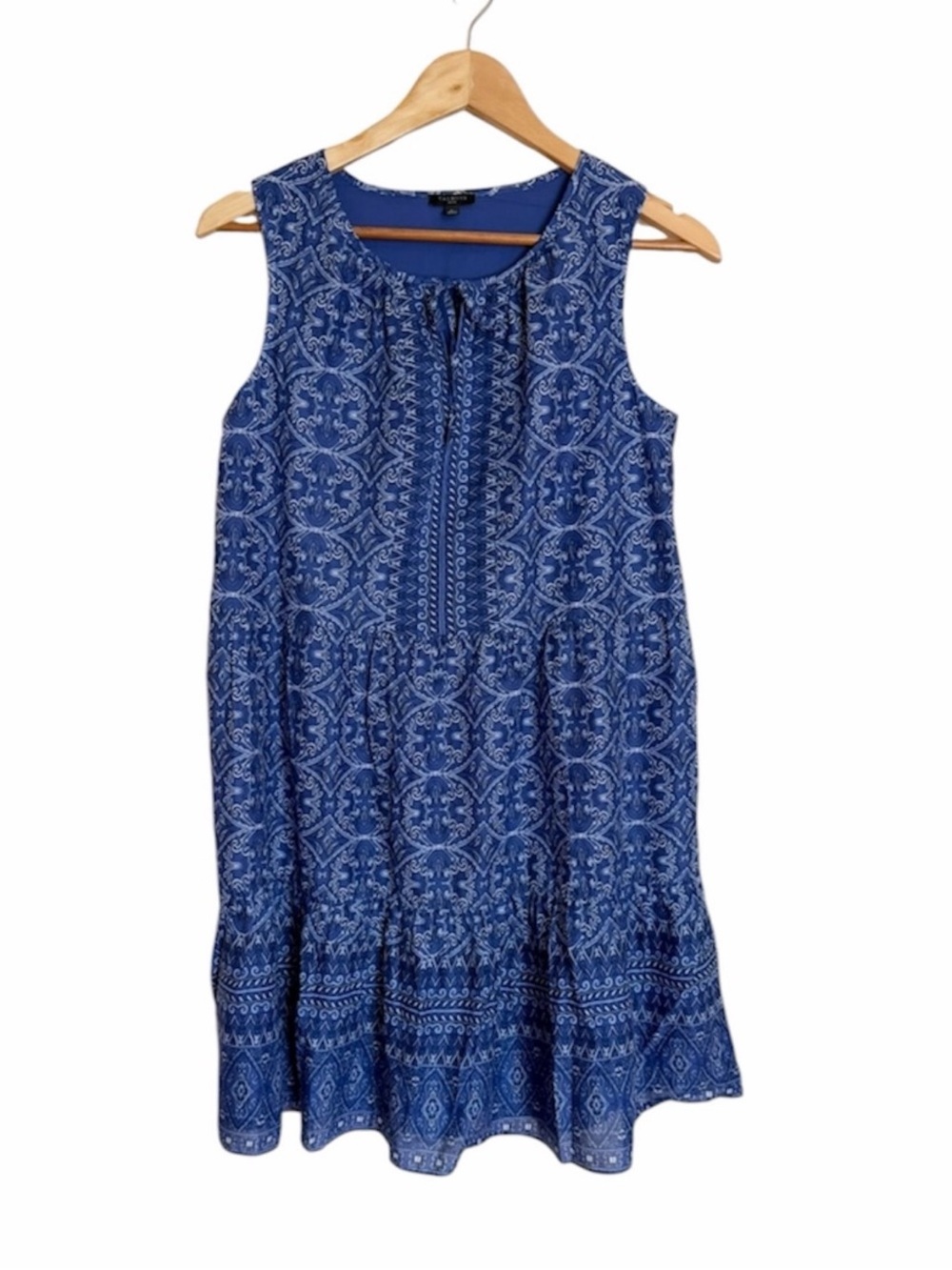 Talbots 100% Cotton Blue Printed Sleeveless Swing Dress